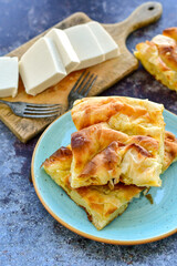 Bakery .Home made  cheese pie  with phyllo pastry, feta cheese  and organic eggs. Bulgarian banitsa