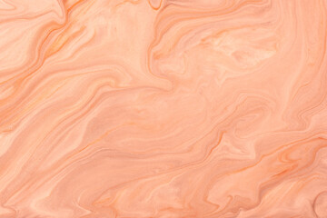 Abstract fluid art background light coral colors. Liquid marble. Acrylic painting with peach...