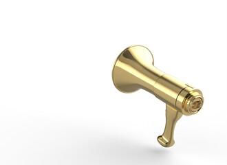 Golden Megaphone on white background - 3d illustration, 3d rendering 