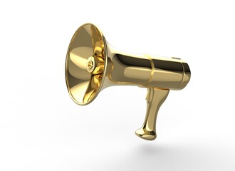 Golden megaphone on white background - 3d illustration, 3d rendering 