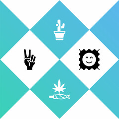 Set Peace symbol, Marijuana joint, spliff, Cactus and LSD acid mark icon. Vector