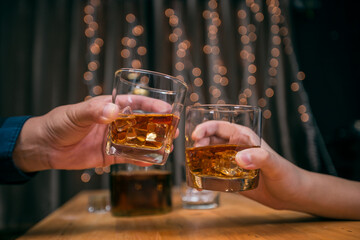 Celebrate whiskey on a friendly party in  restaurant