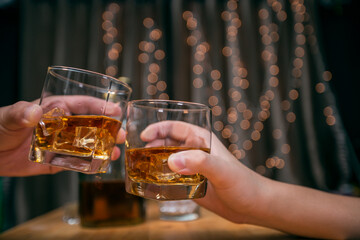 Celebrate whiskey on a friendly party in  restaurant