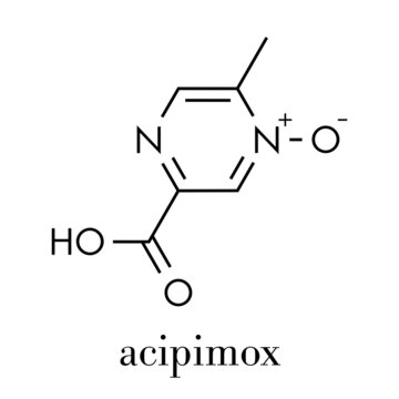Acipimox hypertriglyceridemia drug molecule. Skeletal formula.