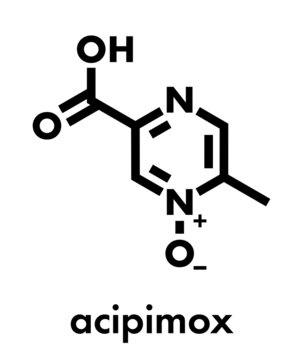Acipimox hypertriglyceridemia drug molecule. Skeletal formula.