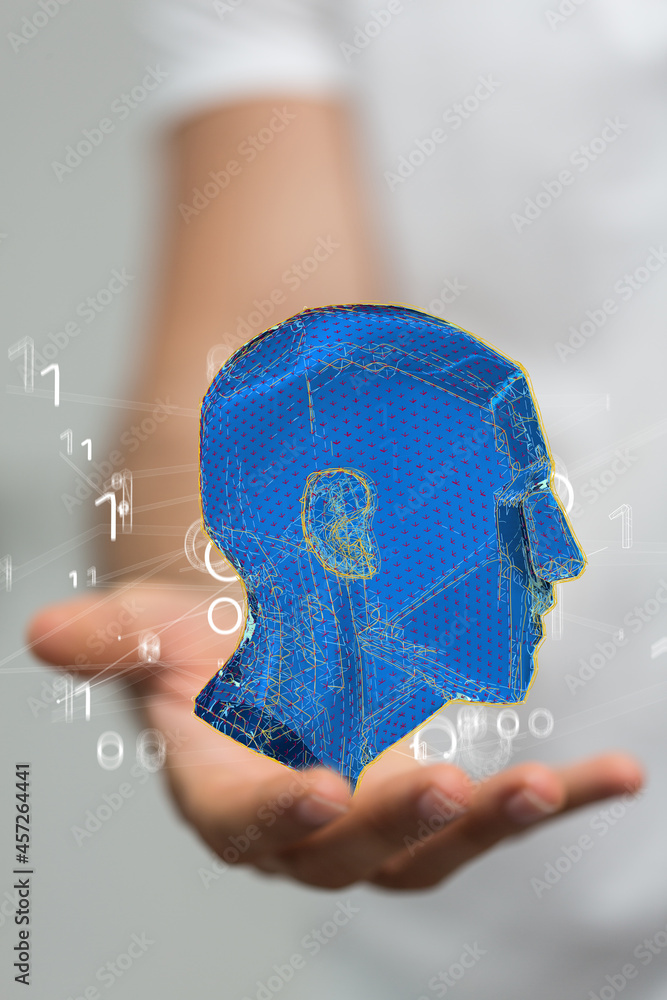 Poster human head and brain with artificial intelligence concept