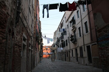 Some laundry hanging in the streets in Italy