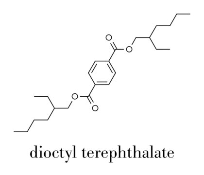 Dioctyl terephthalate (DOTP, DEHT) plasticizer molecule. Phthalate alternative, used in PVC plastics. Skeletal formula.