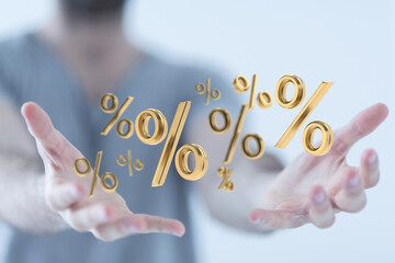 Fototapeta premium Sales icons floating in the air 3D rendering.