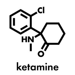 Ketamine anesthetic drug molecule. Used both medically and recreationally. Skeletal formula.