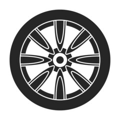 Wheel car vector icon.Black vector icon isolated on white background wheel car.