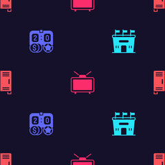 Set Football stadium, betting money, match TV and Locker or changing room on seamless pattern. Vector