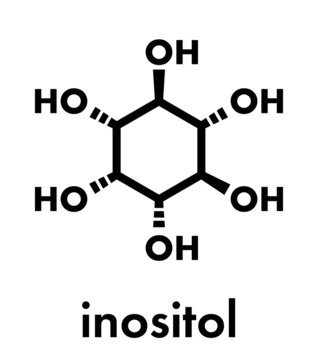inositol (myo-inositol) molecule. Inositol and its phosphates play essential roles in a number of biological processes. Skeletal formula.