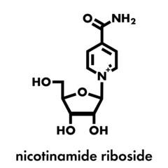 Nicotinamide riboside (NR) molecule. Precursor of nicotinamide adenine dinucleotide (NAD).  Skeletal formula.