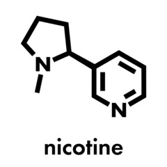 Nicotine tobacco stimulant molecule. Main addictive component in cigarette smoke. Skeletal formula.
