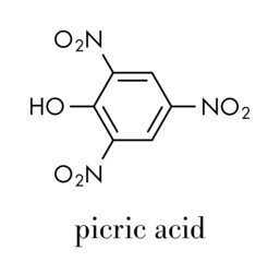 Fototapeta premium Picric acid (2,4,6-trinitrophenol) explosive molecule. Skeletal formula.