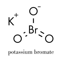 Potassium bromate (KBrO3, E924). Used as additive to flour in the baking of bread. Skeletal formula.