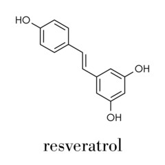 Fototapeta na wymiar Resveratrol molecule. Present in many plants, including grapes and raspberries. Believed to have a number of positive health effects. Skeletal formula.