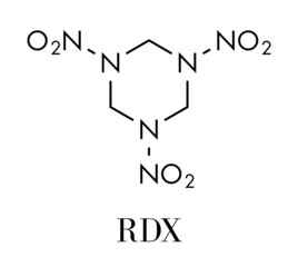 RDX (cyclotrimethylenetrinitramine) explosive molecule. Skeletal formula.