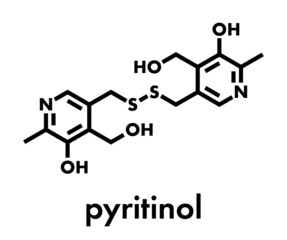 Obraz premium Pyritinol (pyridoxine disulfide) cognitive and learning disorder drug molecule. Also used in nootropic dietary supplements. Skeletal formula.