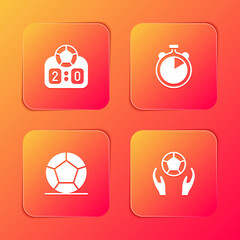 Set Sport mechanical scoreboard, Stopwatch, Soccer football ball and icon. Vector