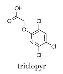 Fototapeta premium Triclopyr herbicide (broadleaf weed killer) molecule. Skeletal formula.
