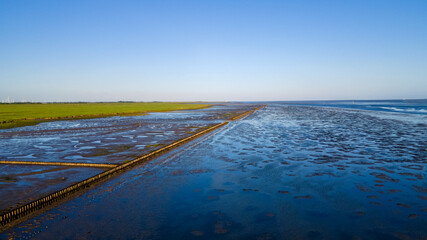 Coastline atWadden Sea in the North Sea in Germany  - Drone Perspective Landscape Photography