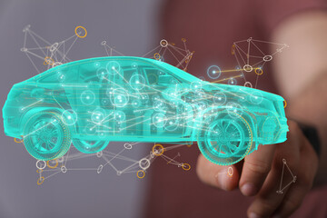 Hologram auto, futuristic polygonal model auto.