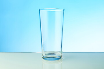 empty drinking glass is on blue background