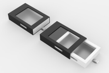 hard box with window set mock-up. Good for packaging design. 3d illustration
