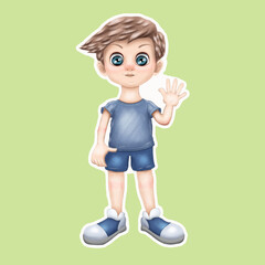 sticker boy hello green background