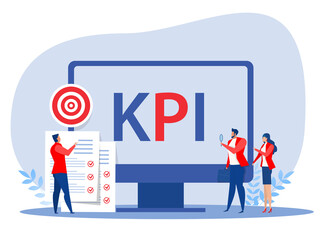 business people analyst Kpi organization with key performance indicator word lettering typography vector illustrator.