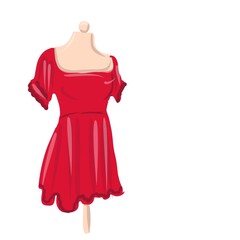 Short Red dress on mannequin. The Perfect icon highlight for women‘s clothes shop, showroom.