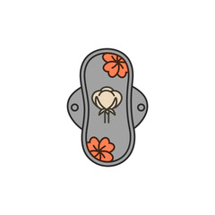 Vector illustration isolated on white background reusable menstrual pad with cotton flowers. Natural hygiene cotton napkin for menstruation.
