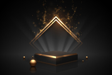 Black and gold podium with light effect