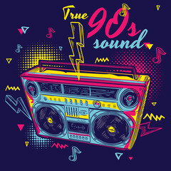 True 90s sound - funky colorful music boombox design