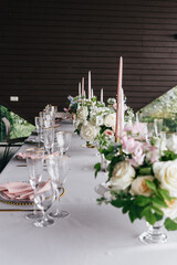 Beautiful flowers on table in wedding day