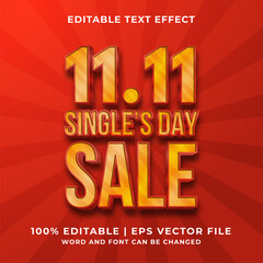 Fototapeta na wymiar Editable text effect - 11.11 Single Day Sale template style premium vector