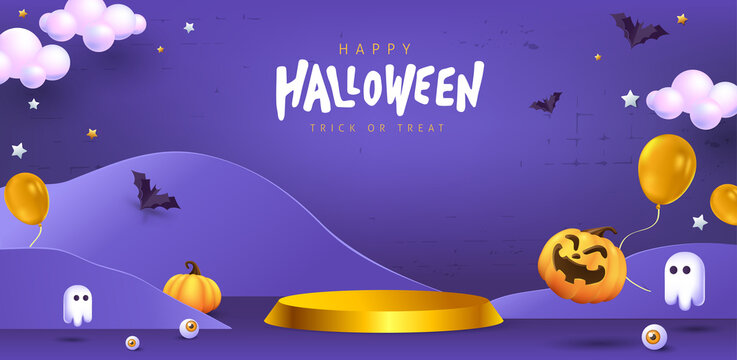 Halloween background design with product display cylindrical shape and Festive Elements Halloween