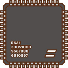 Illustration of a semiconductor seen from above (the numbers in the print have no meaning)