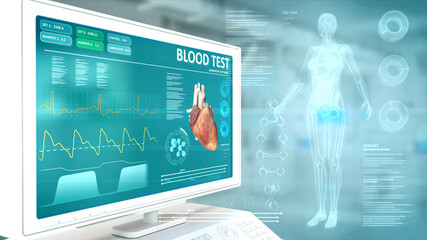 blood test - female health composition with overlays , industrial 3D illustration