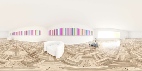 full spherical 360 panorama of white modern studio interior room 3d render illustration hdri hdr vr style