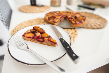 a piece of delicious plum pie