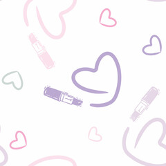 Vector Lipstick Hearts in Pastel Shades on White seamless pattern background. Perfect for web design fabric, wallpaper and scrapbooking projects.