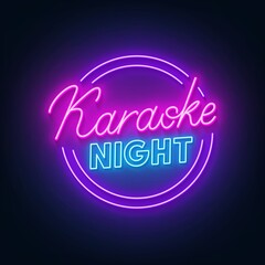 Karaoke night neon sign on dark background. - obrazy, fototapety, plakaty