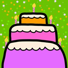 multi-tiered sweet cake.  cake with candles.  cupcake with cream.  children's sweets.  card for the holiday and birthday