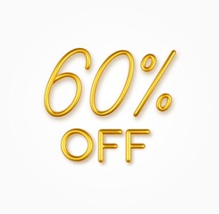 60 percent off golden realistic text on a light background.