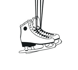 Fototapeta premium Actual fashion illustration skates. Hand drawn Ice Skating Things isolated on white. Winter Sport vector background. Original doodle style drawing. Creative ink art work