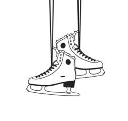 Actual fashion illustration skates. Hand drawn Ice Skating Things isolated on white. Winter Sport vector background. Original doodle style drawing. Creative ink art work