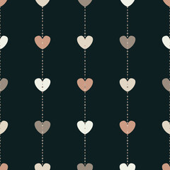 Seamless pattern Heart garland on dark greenbackground. Endless background with pastel color hearts. Valentains background. Nursery design. Eps 10